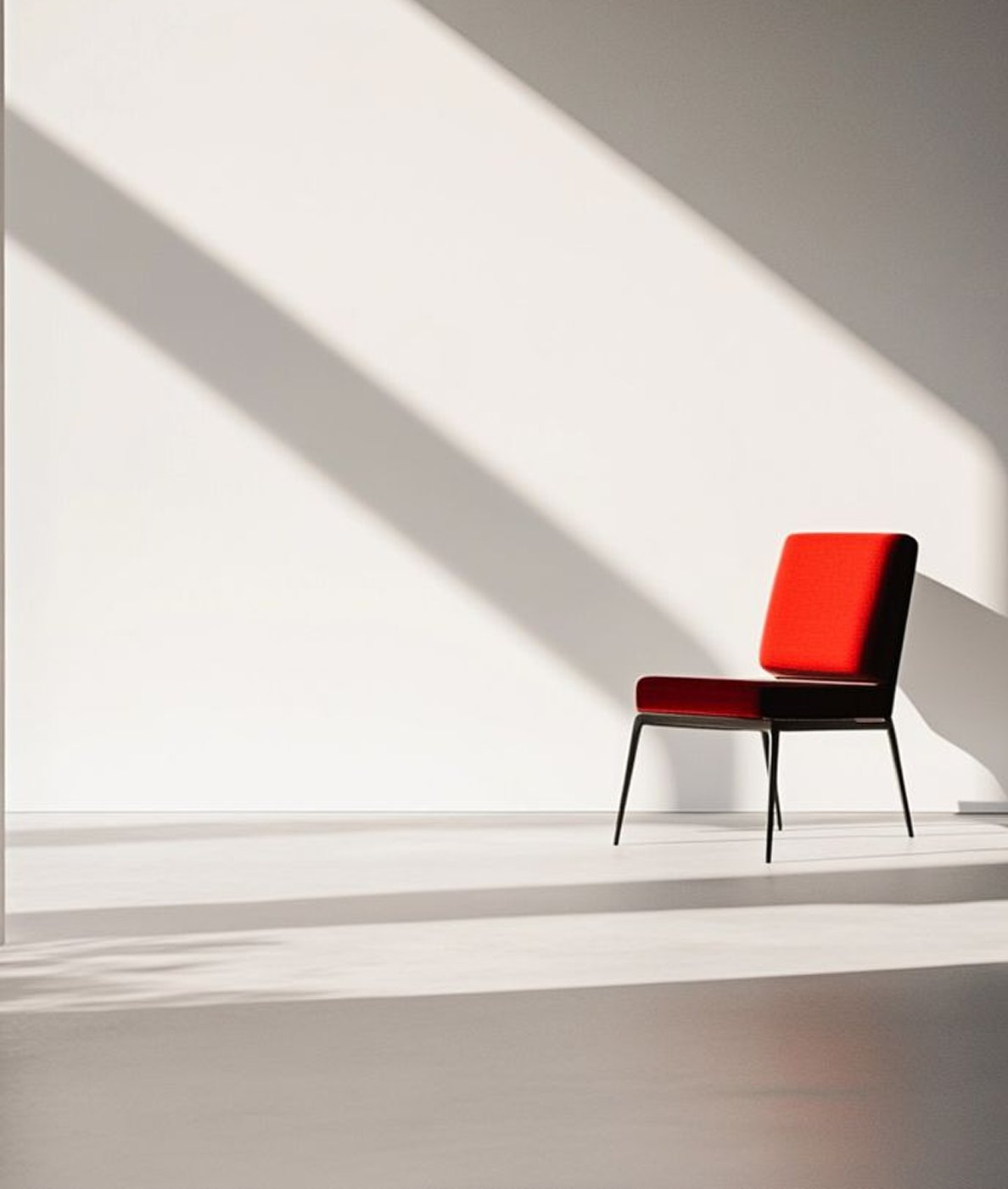 Red chair in a sunlit studio